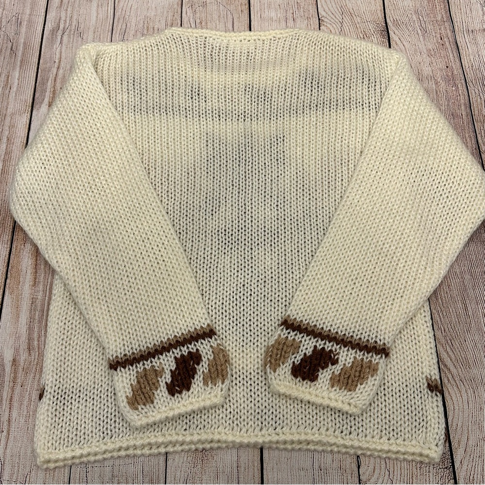 Vintage Cream Brown Sweater Medium 70s Western Country Chunky Hand Knit Cozy - Picture 5 of 5
